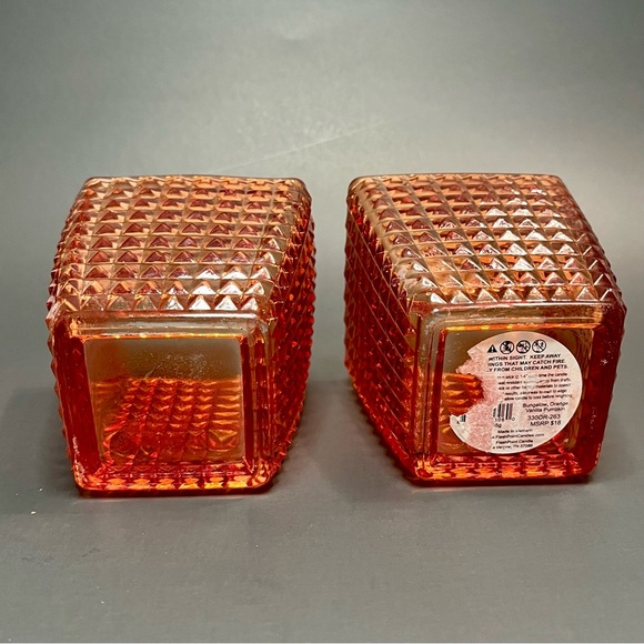 Orange Red  Glass Candle Holder Diamond Cut Iridescent - Picture 7 of 9